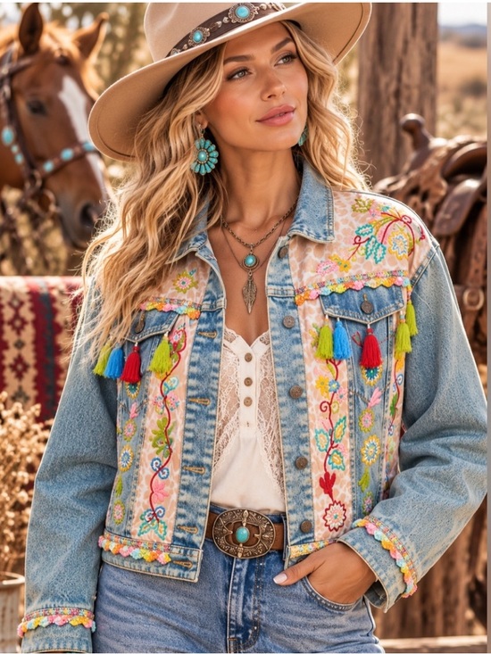 POL Jackets & Blazers - POL Embroidered Multicolor Denim Jacket